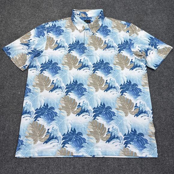 Greg Norman Play Dry Polo Shirt Mens Size XL Blue Floral AOP Button Down Beach - Picture 1 of 9